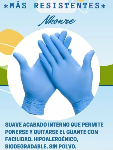 Imagen 2 de 5 de Guantes De Nitrilo Nkonre Caja X 100 Unidades