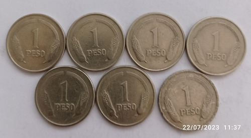 7 Monedas Colombia De 1 Peso De 1974-79