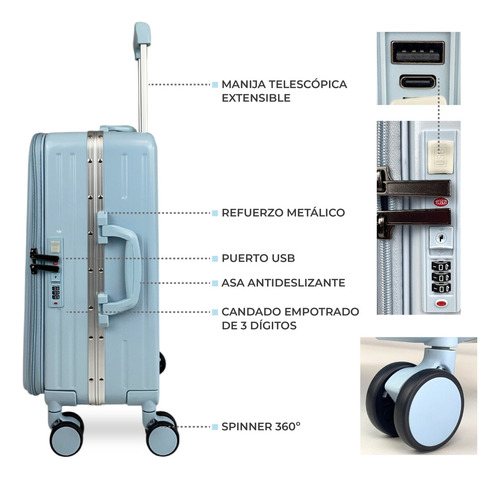 Valija Carry On Cabina Avion Equipaje De Mano 20 Rígida 8032 Celeste