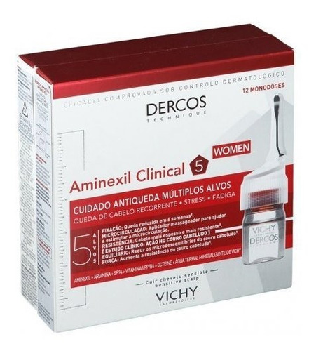 Vichy Dercos Aminexil Clinical 5 anticaída para mujeres, 12 ampollas