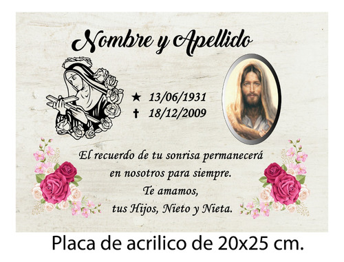 Placa 20x25cm Fúnebre, Recordatorio, Aniversario En Acrílico