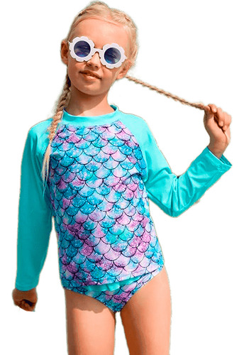 Biquini Infantil + Blusa Proteção Solar Infantil Uv50 Sereia