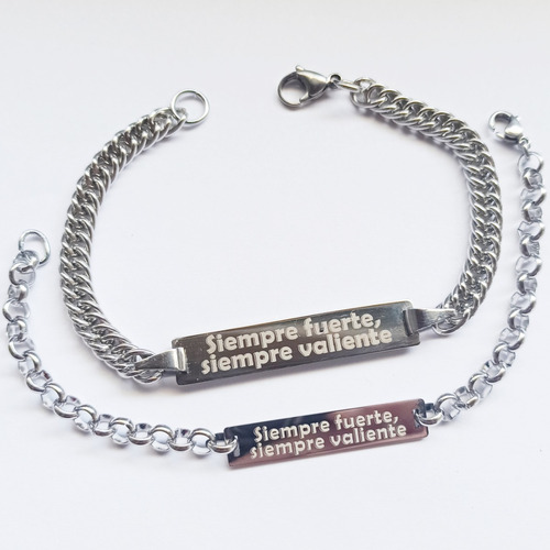 Imagen 2 de 10 de Pulsera Acero Quirurgico Personalizada Identidad 2 Unidades