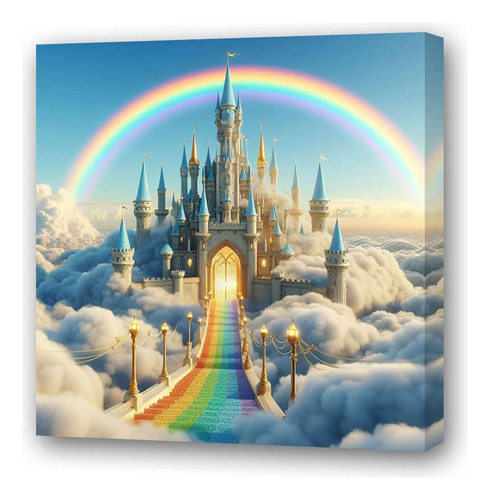 Cuadro 45x45cm Castillo Fantasia Nube Arco Iris Sky