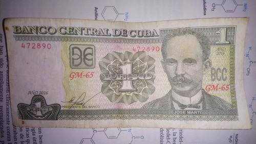 Un Peso Cubano Moneda Nacional. José Martí