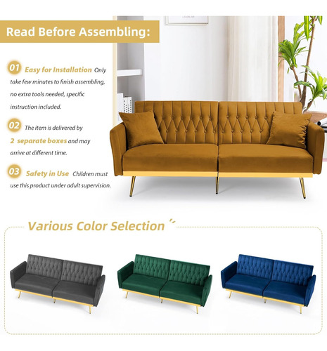 Sofa Cama Terciopelo Biplaza Ajustable Convertible Acmease