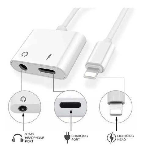 Imagen 8 de 10 de Splitter Lightning Compatible iPhone Auricular 3.5mm - Carga