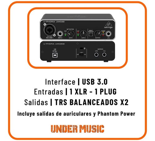 Imagen 4 de 10 de Interface Behringer Umc-22 Usb 2x2 Placa Sonido Audio Envío