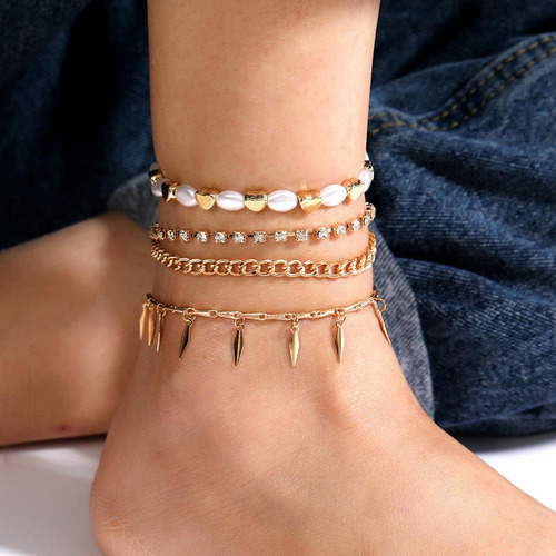4 Pulseras De Tobillo Con Cadena De Cuentas, Joyas