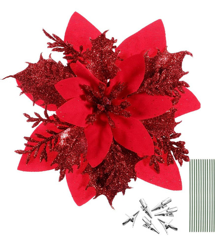 12 Piezas Flores Artificiales De Navidad Flores De Navidad