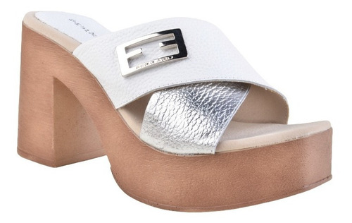 Zuecos Sandalias Taco Alto De Cuero De Mujer Linx - Ferraro