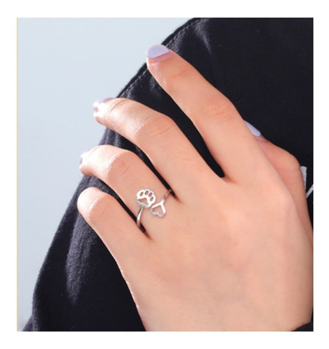 Imagen 6 de 10 de Anillo Ajustable Mujer Corazón Huella Luna Flor Acero Plata