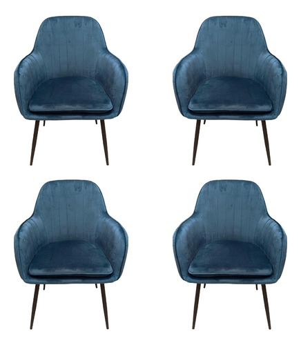 Set De 4 Sillas Velvet Tapizada En Terciopelo Para Comedor Estructura de la silla Azul