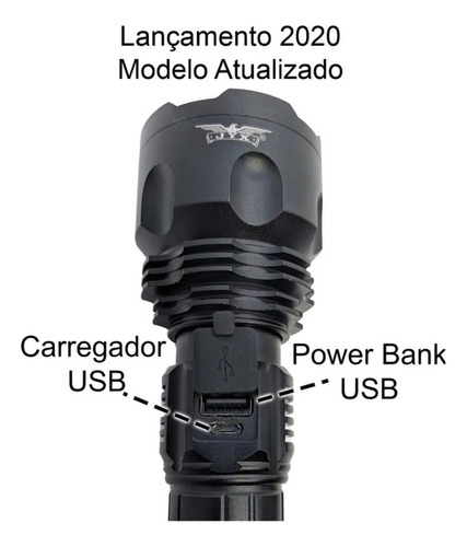 Lanterna T9 Tática Militar Recarregável Com Power Bank