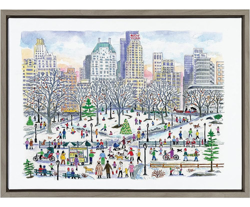 Kate Y Laurel Sylvie Central Park Christmas Framed Canvas Wa