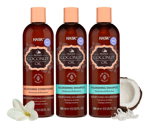 Hask Pack X2 Shampoo + X1 Acond. Monoi Coconut Oil 355 Ml