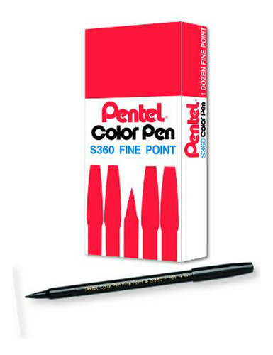 Pentel Artes Pluma Color, Negro, Caja De 12 (s360-t101).