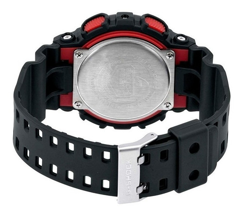 Imagen 4 de 4 de Reloj de pulsera Casio G-Shock GA-100 de cuerpo color negro, analógico-digital, para hombre, fondo negro, con correa de resina color negro, agujas color blanco y rojo, dial gris y blanco, subesferas color negro y gris, minutero/segundero blanco, bisel color negro y rojo y hebilla doble