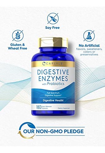 Suplemento Carlyle Digestive Enzymes 180 Cápsulas Não Transg