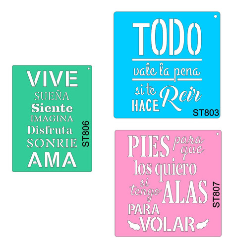 Pack 3  Stencils Frases Originales 20 Cm