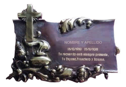 Placas Funerarias De Bronce N° 56 Cruz Y Llama 40 Cm X 28 Cm