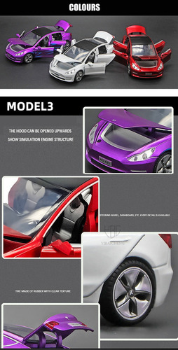 Coche Aleación 1/32 Tesla Modelo 3 Con Juguetes Sonido Y Luz Color Azul