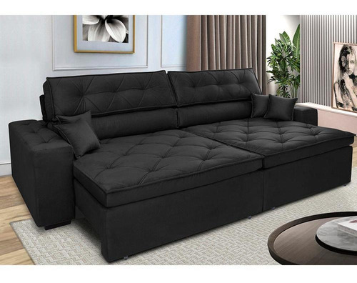 Sofá Retrátil E Reclinável 2,12m Cama Inbox Estilo. Suede Cor Preto