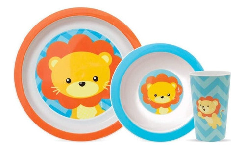 Kit Refeicao Infantil Buba  Animal Fun Leao Prato Copo Bowl