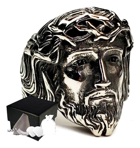 Combo Anillo Jesús Rostro Señor Jesucristo Cristo Acero Inox