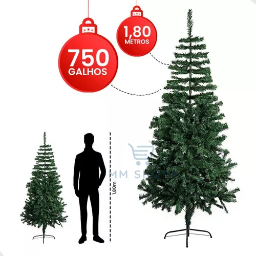 Árvore de Natal Pinheiro 1,80 M 180 cm 503 Galhos 46 Enfeites Smsc -  GIFTCENTER