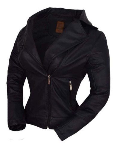 Chaqueta Estilo Cruzada Para Mujer - Cuero Sintético 