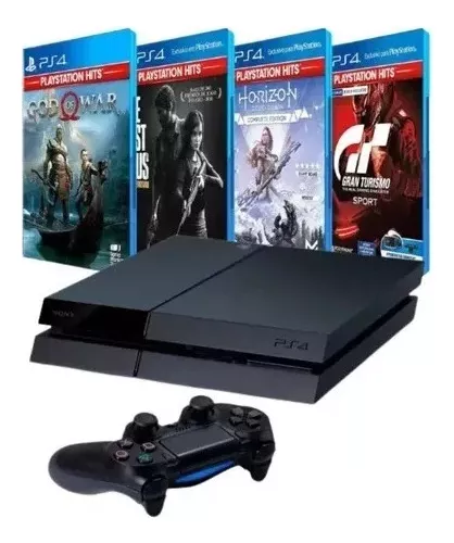 Sony Playstation 4 Black Fat + 2 Controles Dualshock 4 + Jogo Brinde /  Frete Grátis