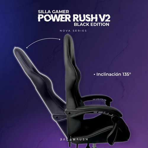 Silla de escritorio Balam Rush Power Rush V2 BR-934534 gamer ergonómica negra con tapizado de cuero sintético y tela