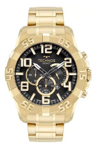Relógio Masculino Dourado Technos Cronógrafo Grande Legacy
