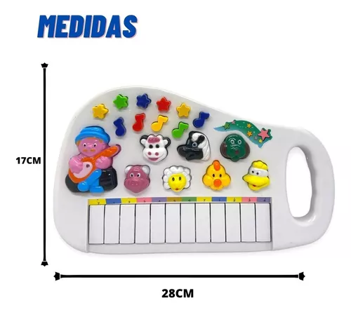 Piano teclado musical animal fazendinha azul rosa braskit