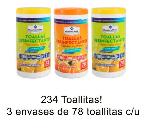 Toallitas Desinfectantes Member's Mark 3 Envases C/78pz C/u