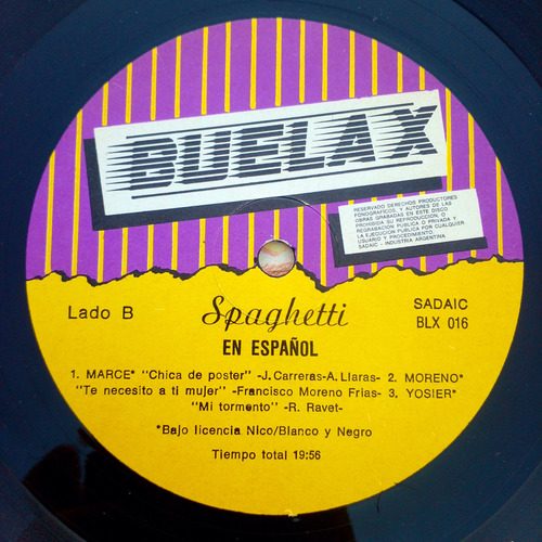 Lote Spaghetti 4 Vinilos Lp Buelax 1985 Impecables Gapul Estándar