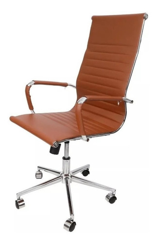 Cadeira de escritório Tutto Home Esteirinha Charles Eames ergonômica  marrom com estofado de couro sintético