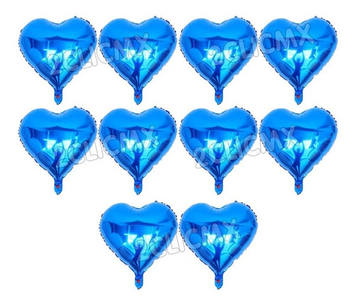 10 Globos Metalicos Corazon Mayoreo Azul Amor Amistad 45 Cm 