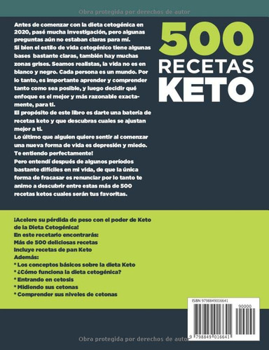 500 Recetas Keto: Bajas En Carbohidratos Para Bajar De Peso, De White, Barbara., Vol. 1. Editorial Independently Published, Tapa Pasta Blanda, Edición 1 En Español, 2022