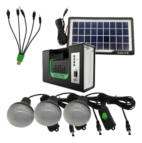 Kit Emergencia Carga Solar Linterna Radio Powerbank Usb Negro