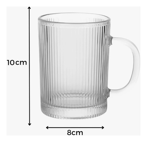 Conjunto 6 Xicaras Canecas 350ml Chá Café Vidro Canelado