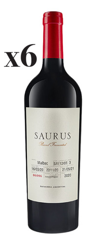 Vino Tinto Saurus Barrel Fermented Malbec Pack X 6