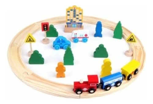 Pista De Autos Y Tren De Madera Juego Didactico Para Niños