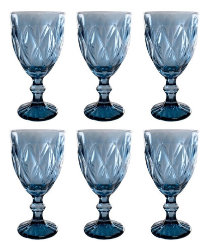Set 6 Copas De Cristal Labrado Copa Vidrio Colores Color Azul Cobalto