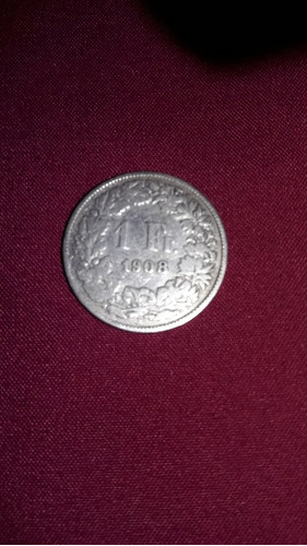 Una Moneda Suiza De Plata De 1 Franco,año 1908
