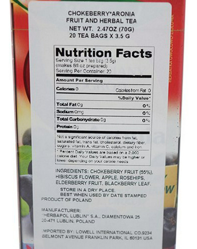 Té De Frutas Aronia Herbapol - 20 Bolsitas De Té