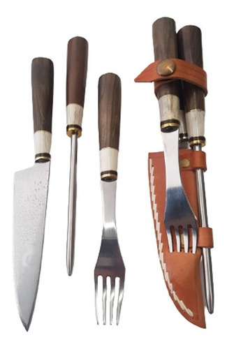Imagen 2 de 4 de Set Asador Artesanal 12cm Cabo Mixto Cuchillo Tenedor Chaira
