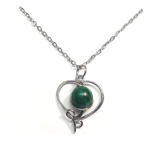 Imagen 3 de 3 de Conjunto Aro Y Dije Con Cadena De Malaquita Acero Quirúrgico