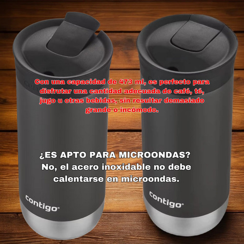 Mug Vaso Térmico Contigo Huron 2.0 Original 473 Ml Gris Mate